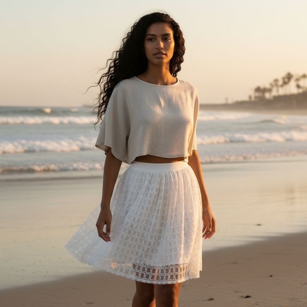 Jessica Simpson White Sheer Grid Lined Skirt, Size 10